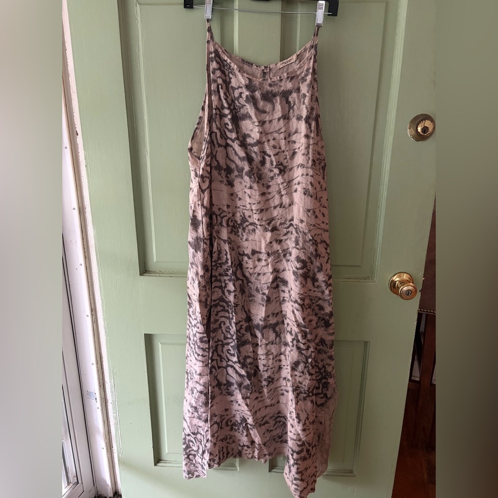 Black taupe Italian linen Spaghetti Strap Midi Sundress